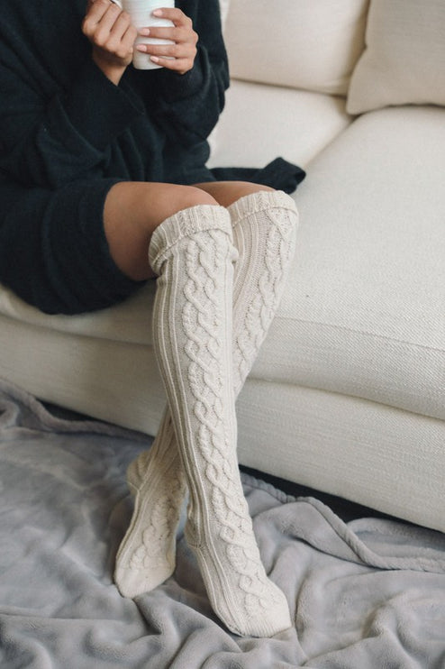 Stretchable Stylish Cozy Knee High Cable Knit Fashion Socks