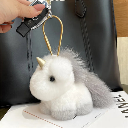 Adorable Cute Soft Fur Unicorn Plushie Keychain Phone Backpack Bag Charm