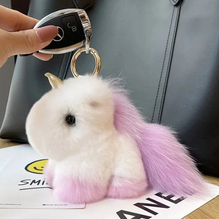 Adorable Cute Soft Fur Unicorn Plushie Keychain Phone Backpack Bag Charm