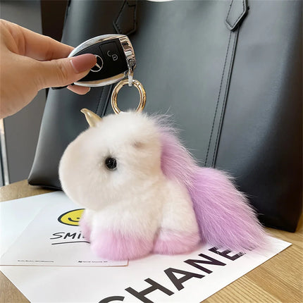 Adorable Cute Soft Fur Unicorn Plushie Keychain Phone Backpack Bag Charm