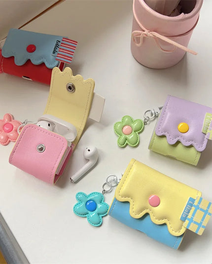 Cute Flower Earphone Headphone Leather Case for Apple AirPods