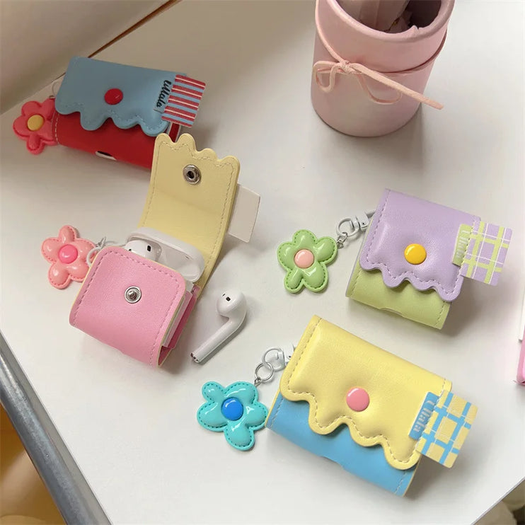 Cute Flower Earphone Headphone Leather Case for Apple AirPods