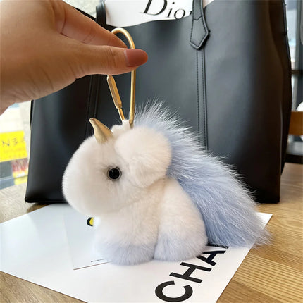 Adorable Cute Soft Fur Unicorn Plushie Keychain Phone Backpack Bag Charm