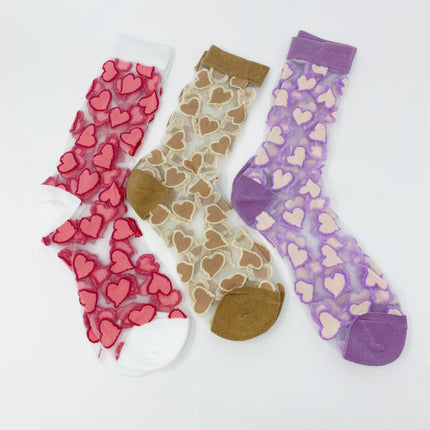 Adorable Love Heart Pattern Sheer Lightweight Socks