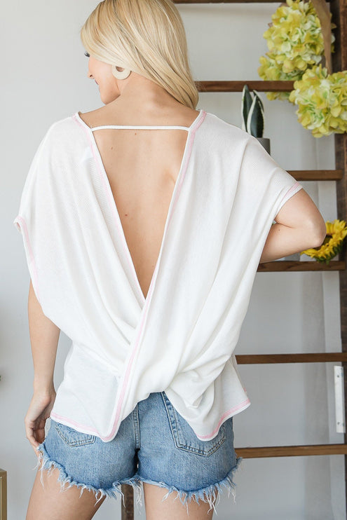 Stylish Open Back Wide Short Sleeve Fashion Top