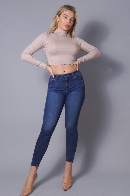 Stylish Chic Long Sleeve Purl Edge Layer Fashion Crop Top