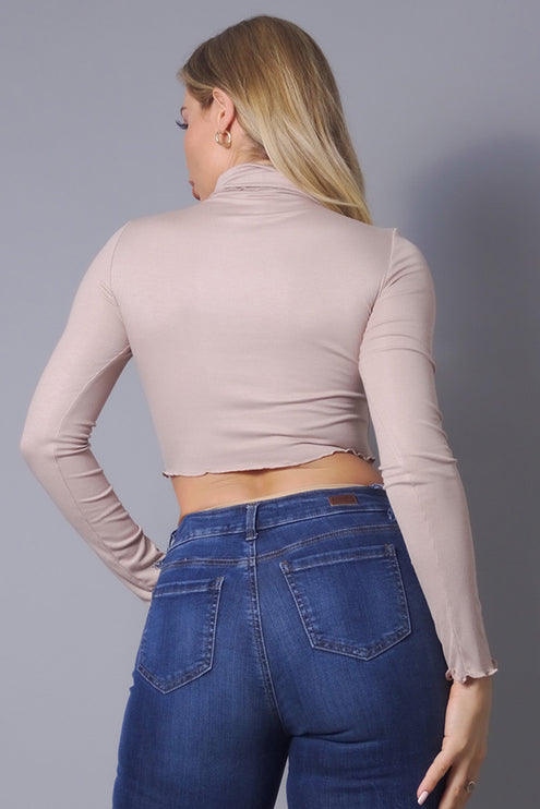 Stylish Chic Long Sleeve Purl Edge Layer Fashion Crop Top