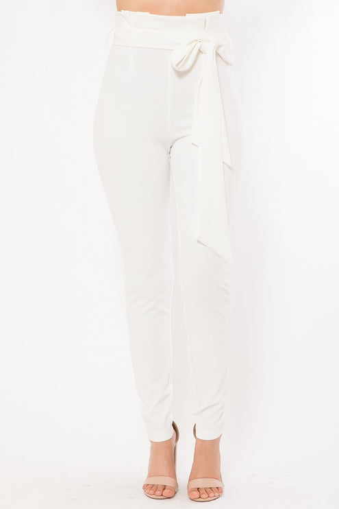 High Waist Skinny Pants with Belt Detail Stretchy & Chic Design