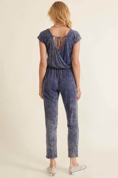 Relaxed Mineral Washed Knit Jumpsuit with Drawstring Waist