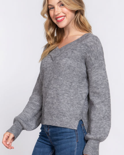 Simple Stylish Long Sleeve Double V-Neck Sweater