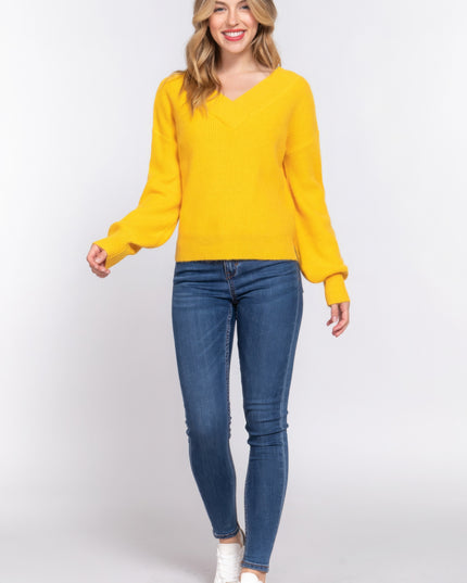 Simple Stylish Long Sleeve Double V-Neck Sweater