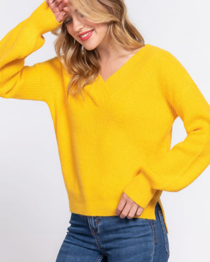 Simple Stylish Long Sleeve Double V-Neck Sweater