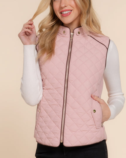 Stylish Suede Piping Quilted Top Vest