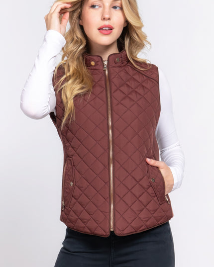 Stylish Suede Piping Quilted Top Vest