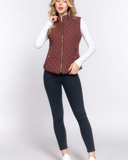 Stylish Suede Piping Quilted Top Vest