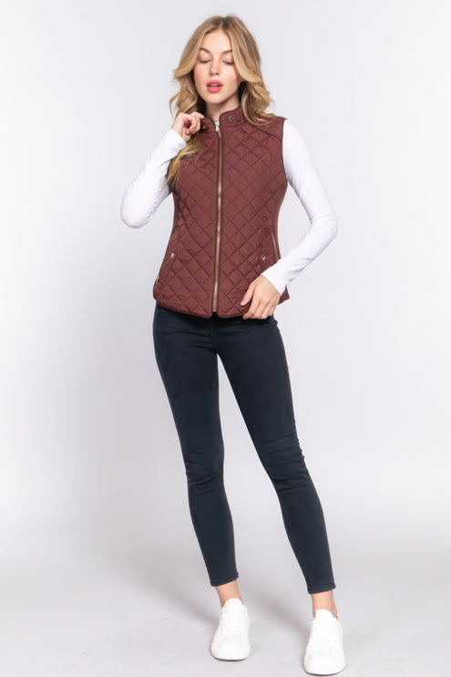 Stylish Suede Piping Quilted Top Vest