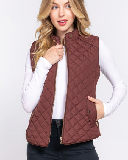 Stylish Suede Piping Quilted Top Vest