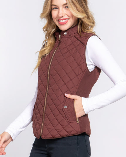 Stylish Suede Piping Quilted Top Vest