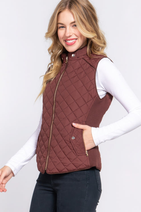 Stylish Suede Piping Quilted Top Vest