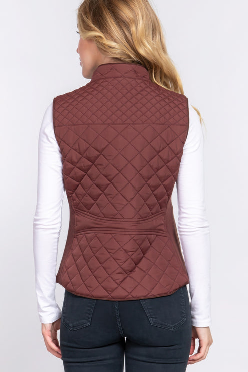 Stylish Suede Piping Quilted Top Vest