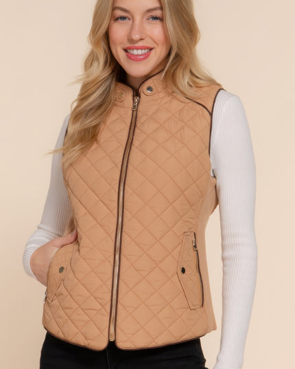 Stylish Suede Piping Quilted Top Vest