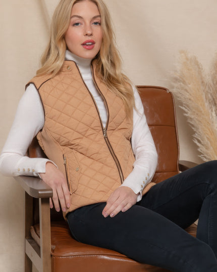 Stylish Suede Piping Quilted Top Vest