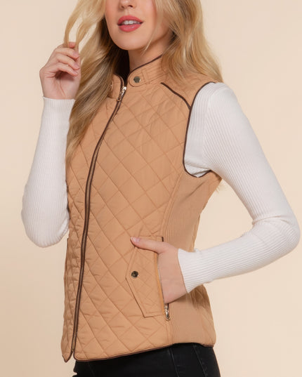 Stylish Suede Piping Quilted Top Vest