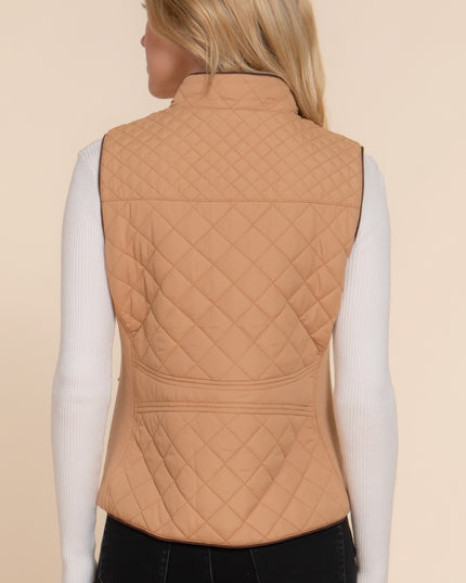 Stylish Suede Piping Quilted Top Vest