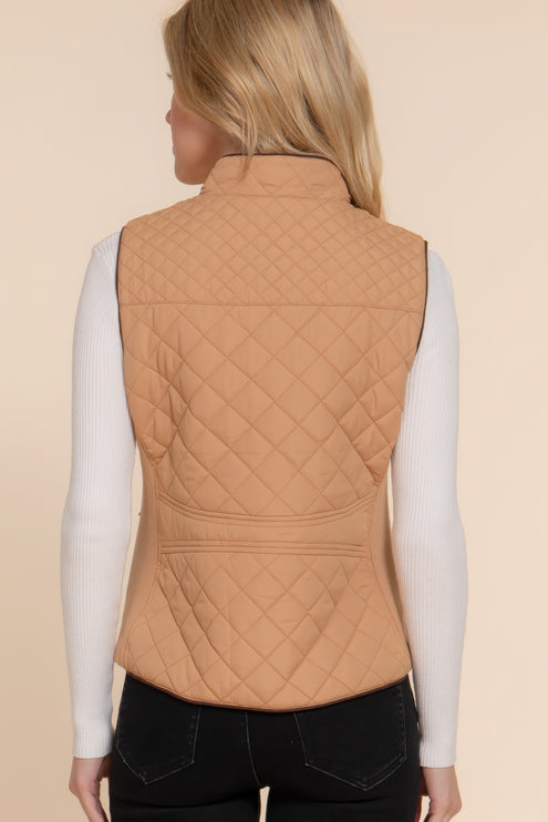 Stylish Suede Piping Quilted Top Vest