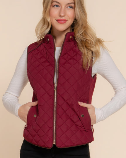 Stylish Suede Piping Quilted Top Vest