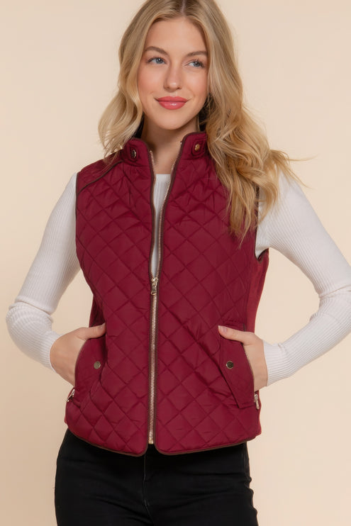 Stylish Suede Piping Quilted Top Vest