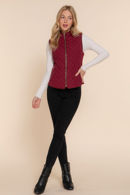 Stylish Suede Piping Quilted Top Vest