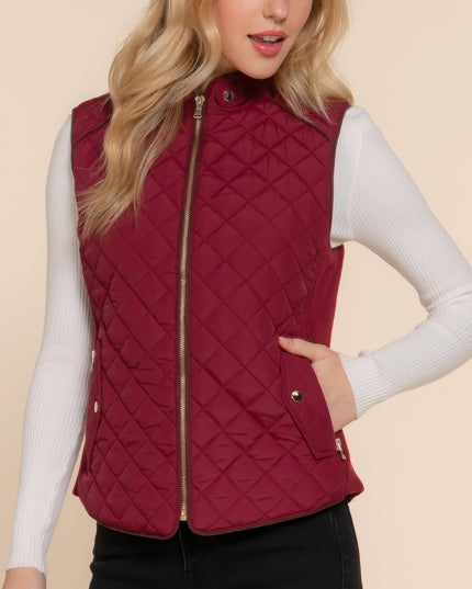 Stylish Suede Piping Quilted Top Vest