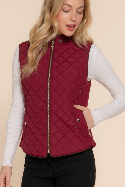 Stylish Suede Piping Quilted Top Vest