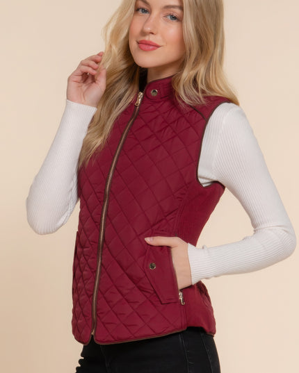 Stylish Suede Piping Quilted Top Vest