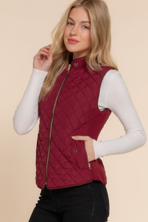 Stylish Suede Piping Quilted Top Vest