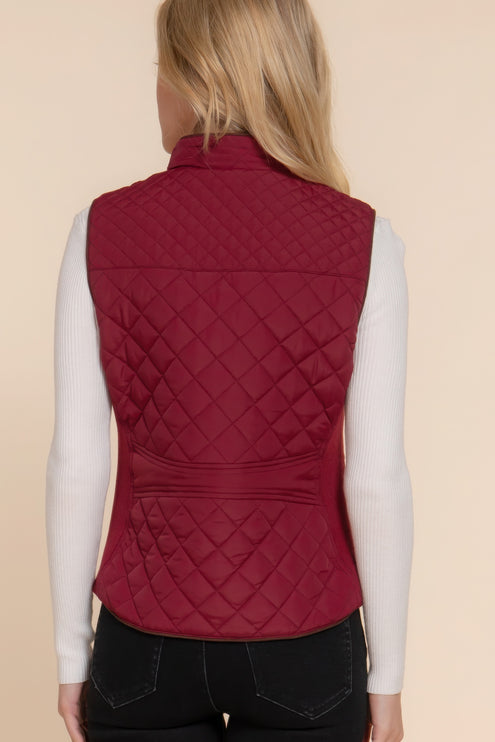 Stylish Suede Piping Quilted Top Vest