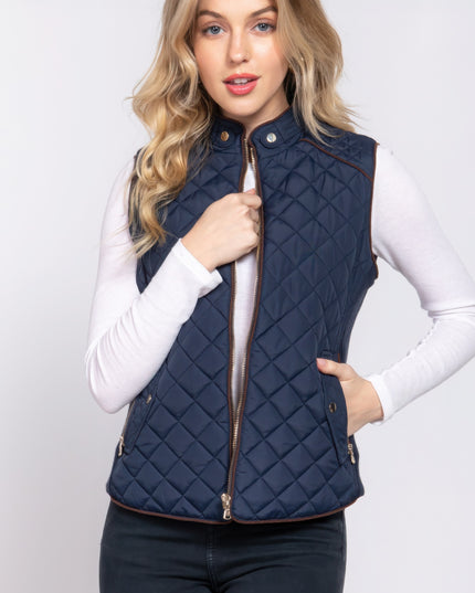 Stylish Suede Piping Quilted Top Vest