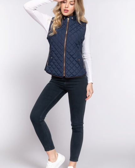 Stylish Suede Piping Quilted Top Vest