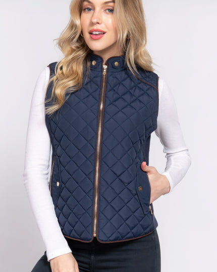 Stylish Suede Piping Quilted Top Vest