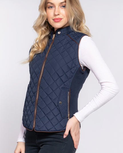 Stylish Suede Piping Quilted Top Vest