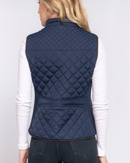 Stylish Suede Piping Quilted Top Vest