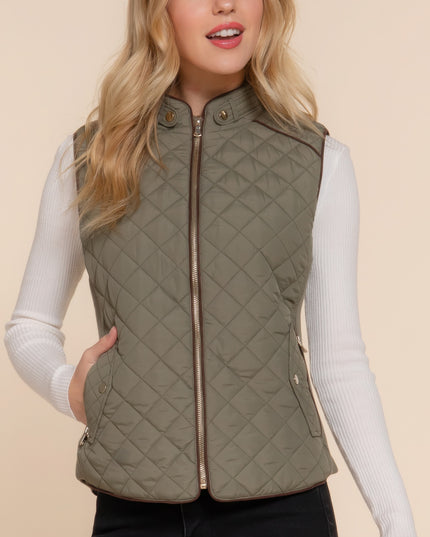 Stylish Suede Piping Quilted Top Vest