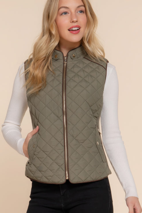 Stylish Suede Piping Quilted Top Vest