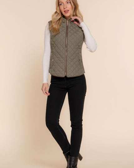 Stylish Suede Piping Quilted Top Vest