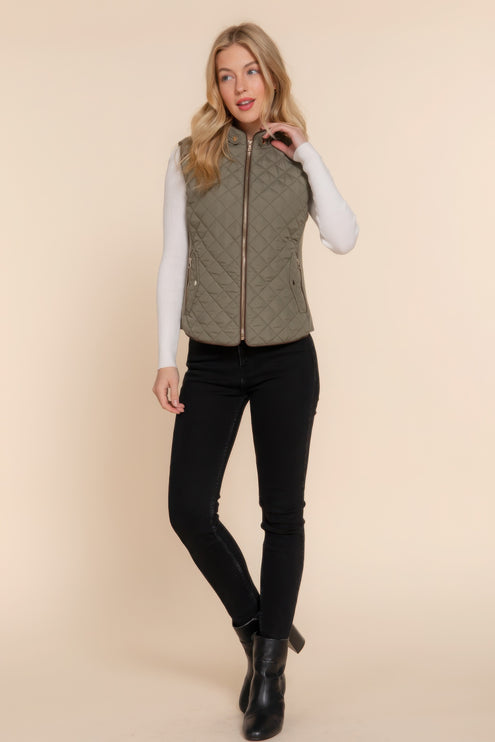 Stylish Suede Piping Quilted Top Vest