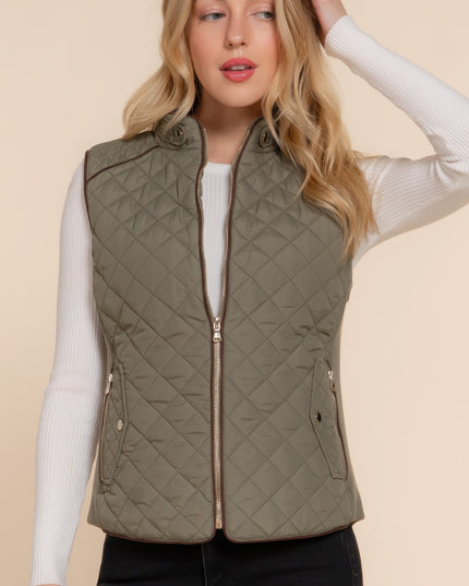 Stylish Suede Piping Quilted Top Vest