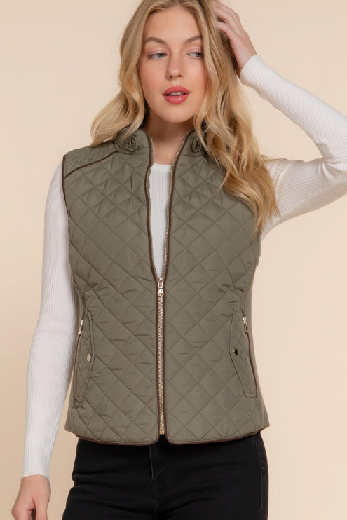 Stylish Suede Piping Quilted Top Vest