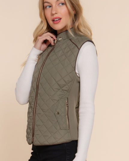 Stylish Suede Piping Quilted Top Vest