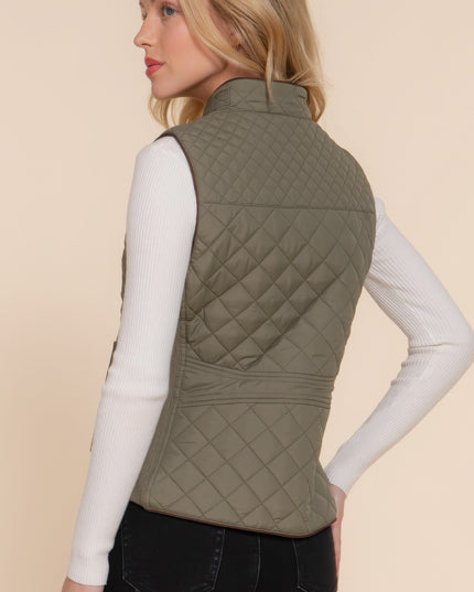 Stylish Suede Piping Quilted Top Vest